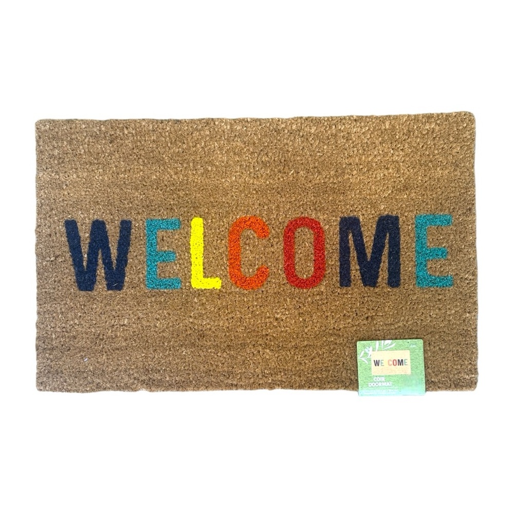WELCOME 17”x27” Natural Coir Decorative Colorful Summer Doormat NWT
